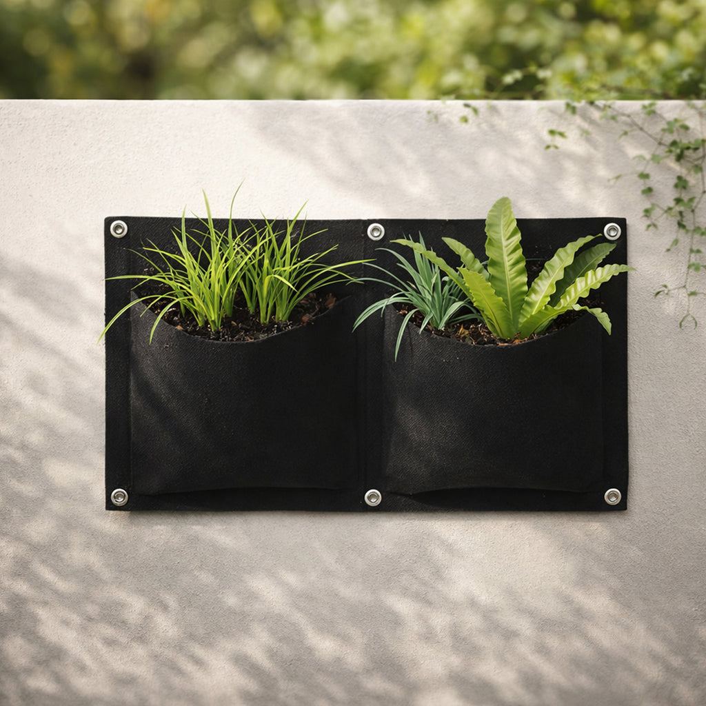 Respect Black 2 Pocket Horizontal Flexi Fabric Grow Bag – wall-mounted fabric grow bag for herbs, strawberries and vertical gardens