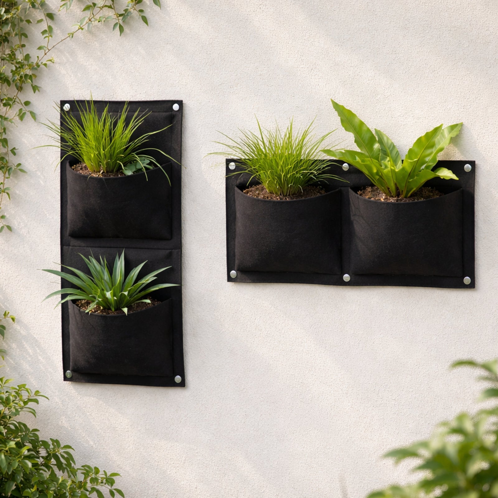 Respect Black 2 Pocket Horizontal Flexi Fabric Grow Bag – wall-mounted fabric grow bag for herbs, strawberries and vertical gardens