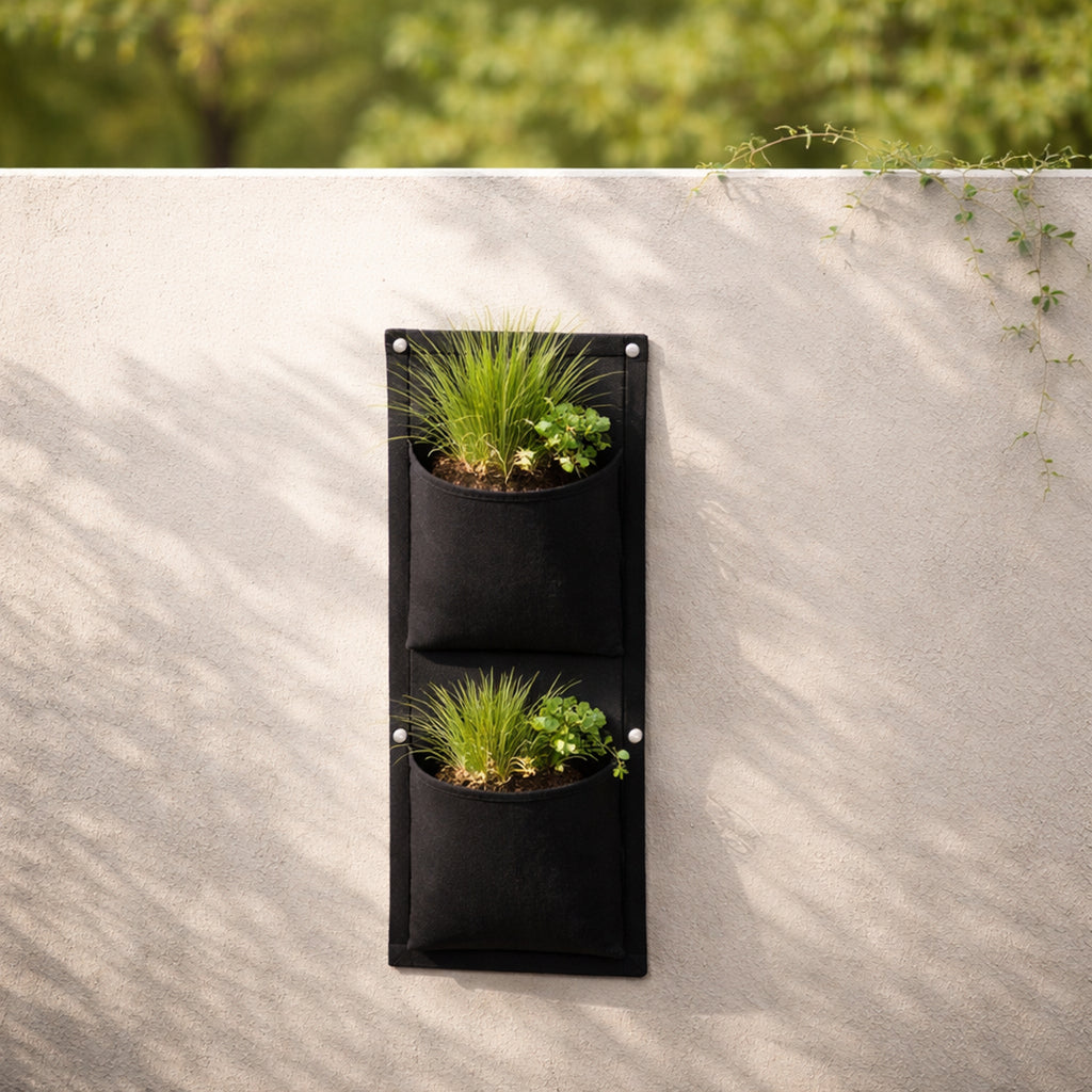 Respect Black 2 Pocket Vertical Flexi Fabric Grow Bag – vertical fabric wall planter for small space herb and indoor gardens