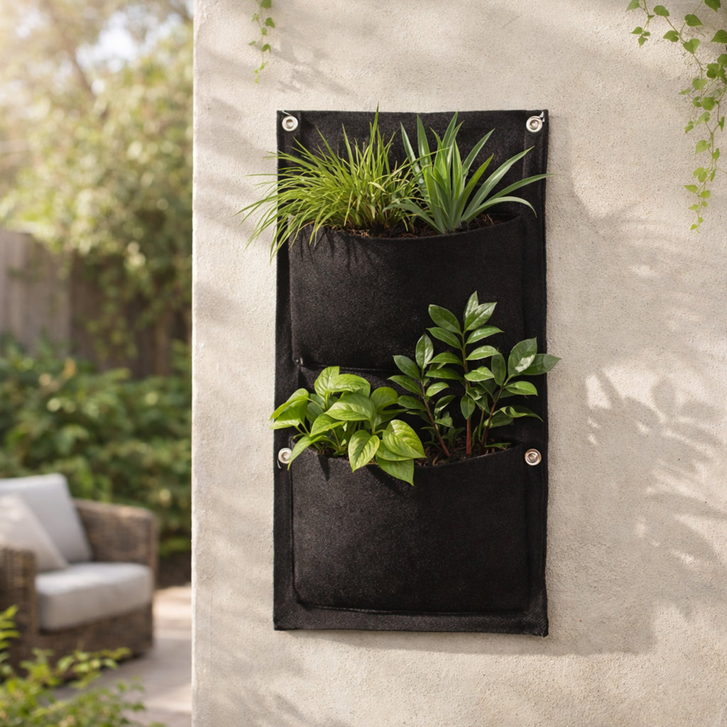 Respect Black 2 Pocket Vertical Flexi Fabric Grow Bag – vertical fabric wall planter for small space herb and indoor gardens