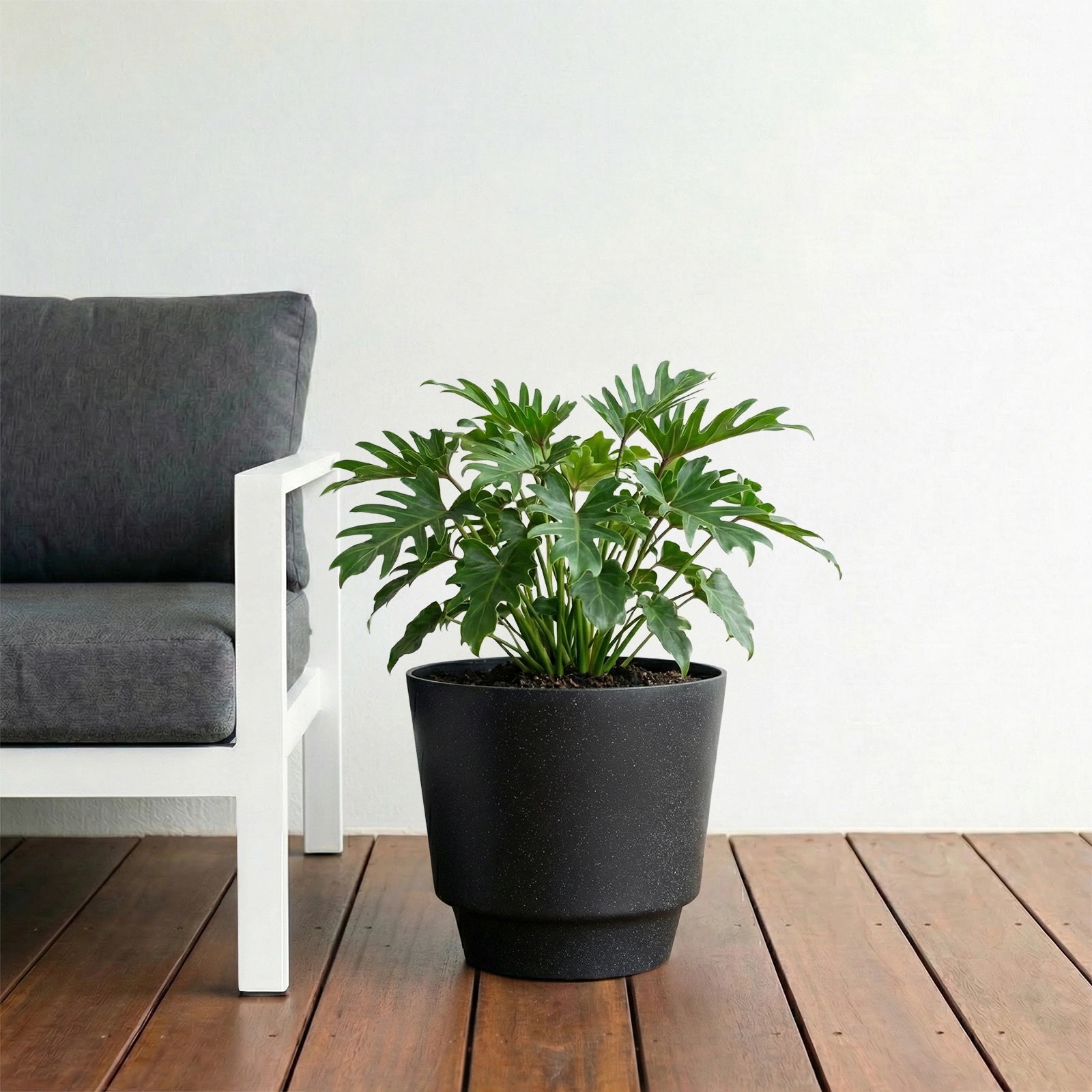 Respect Black 30cm Round Calais Self-Watering Plastic Pot Stonelook