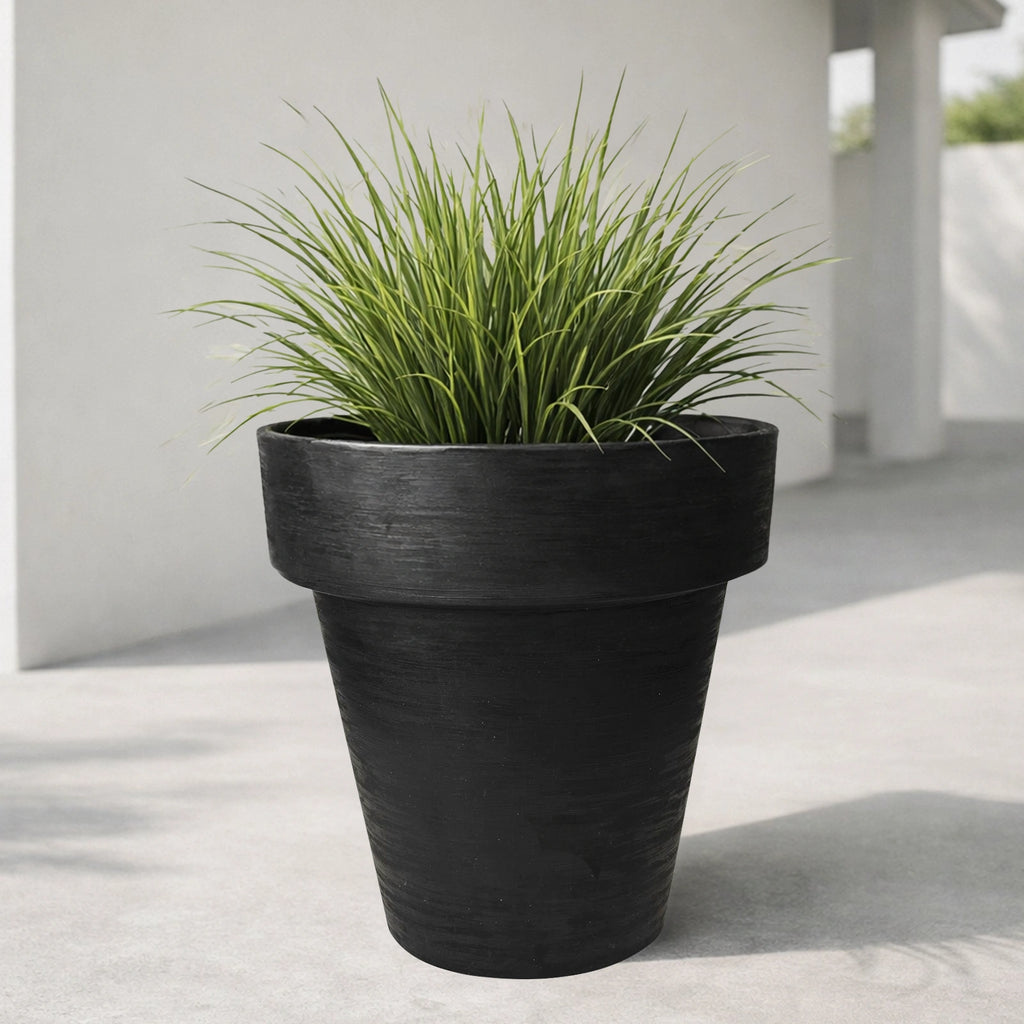Respect Black 30cm Time Planter – modern black plastic pot for contemporary indoor and outdoor garden styling