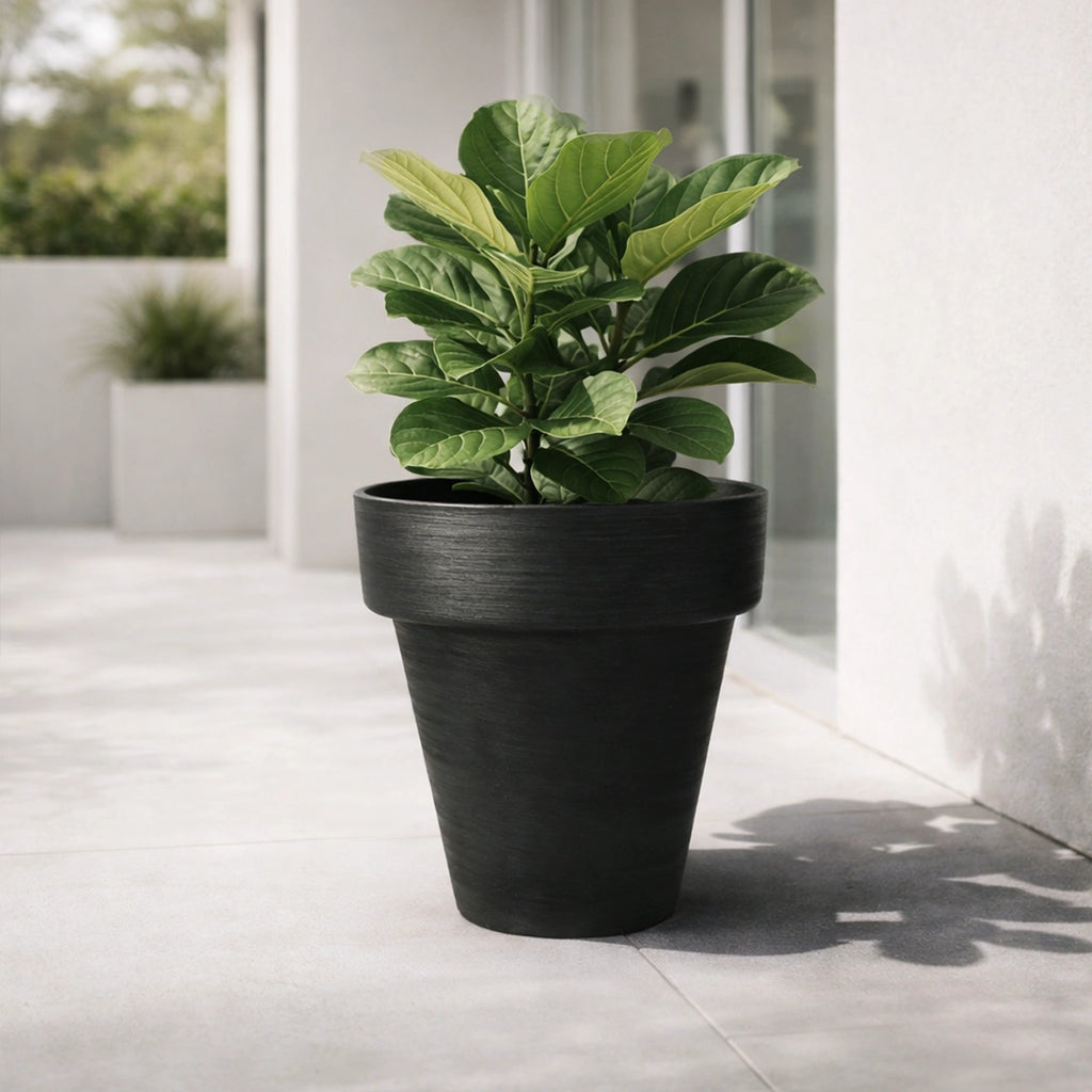 Respect Black 40cm Time Planter with Wheels – large black moveable plastic planter with wheels for patio and balcony
