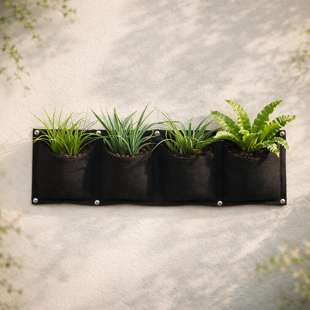 Respect Black 4 Pocket Horizontal Flexi Fabric Grow Bag – 4-pocket horizontal fabric wall planter for herb and vegetable gardens