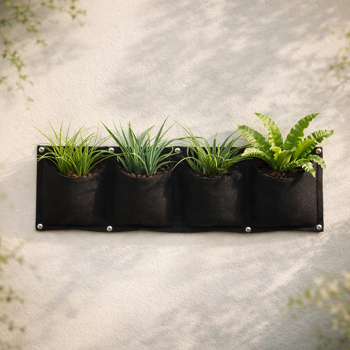 Respect Black 4 Pocket Horizontal Flexi Fabric Grow Bag – 4-pocket horizontal fabric wall planter for herb and vegetable gardens
