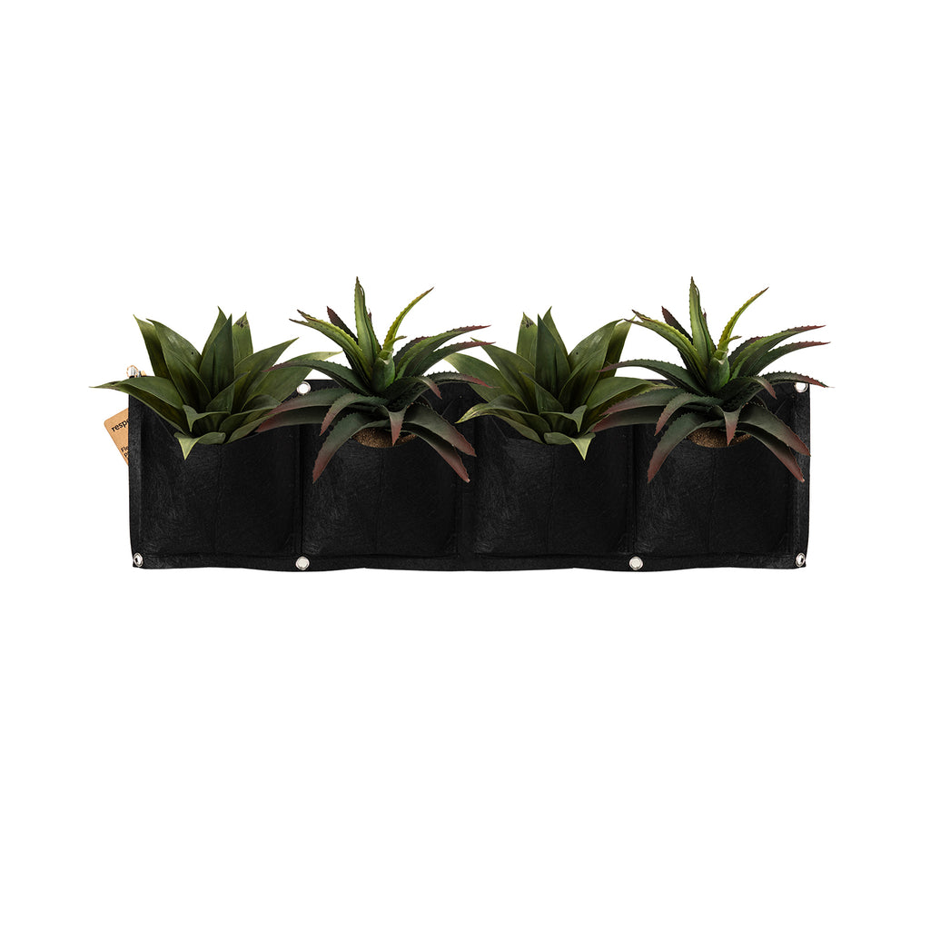 Respect Black 4 Pocket Horizontal Flexi Fabric Grow Bag – 4-pocket horizontal fabric wall planter for herb and vegetable gardens