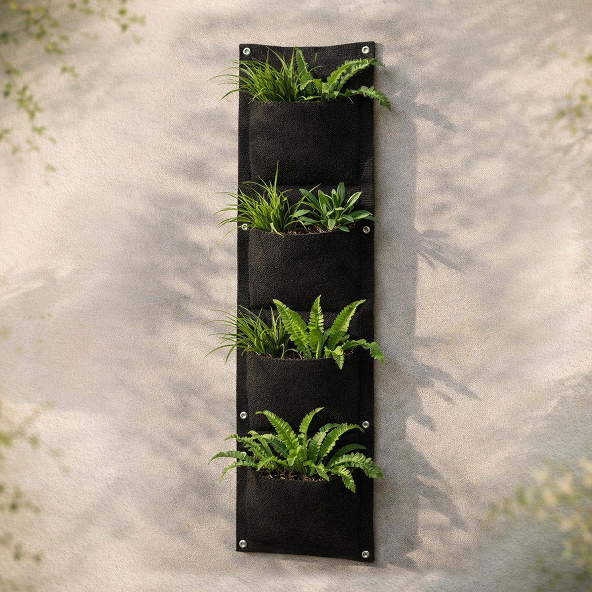 Respect Black 4 Pocket Vertical Flexi Fabric Grow Bag – 4-pocket vertical fabric grow bag for wall herb and strawberry gardens