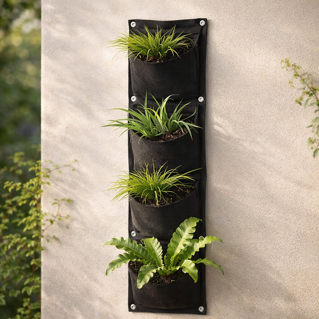 Respect Black 4 Pocket Vertical Flexi Fabric Grow Bag – 4-pocket vertical fabric grow bag for wall herb and strawberry gardens