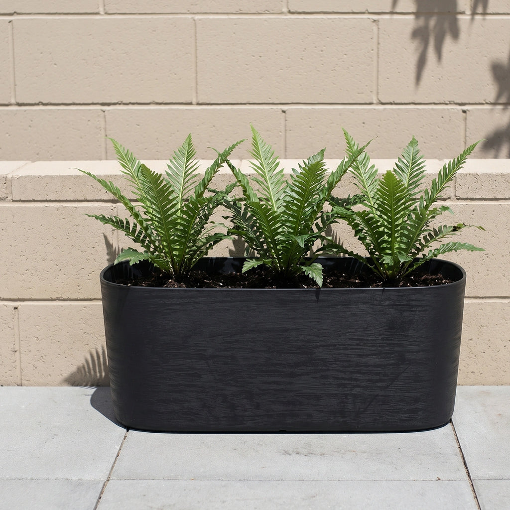 Respect Black 50cm Florence Trough – large black plastic window box trough planter for outdoor herbs and plants
