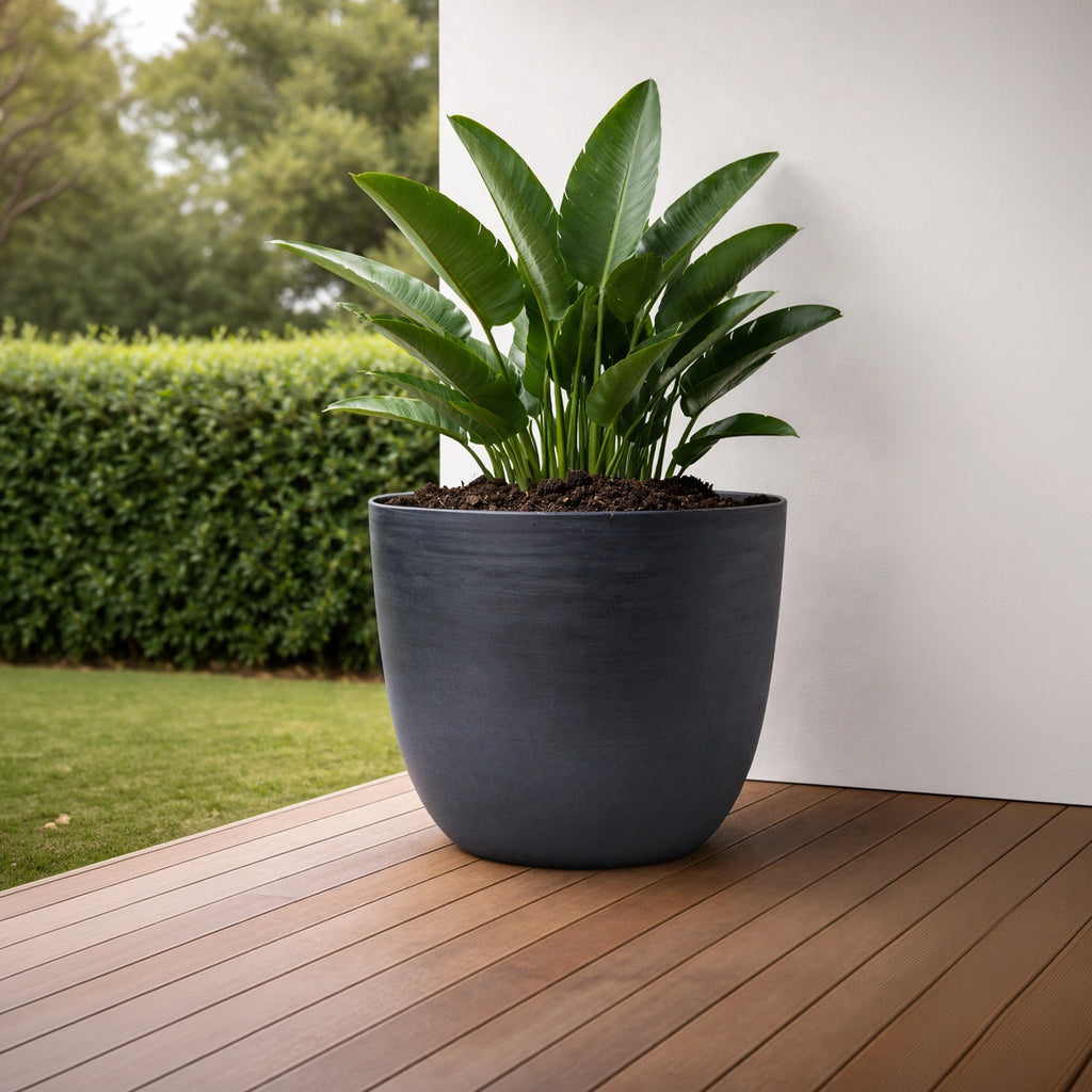 Respect Black 58cm Milano Self Watering Planter – extra large black self watering planter for patio and garden displays