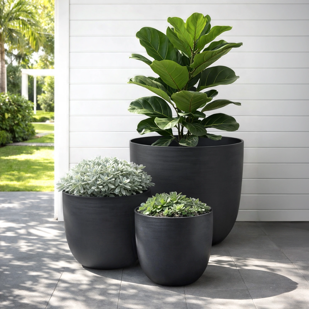Respect Black 58cm Milano Self Watering Planter – extra large black self watering planter for patio and garden displays