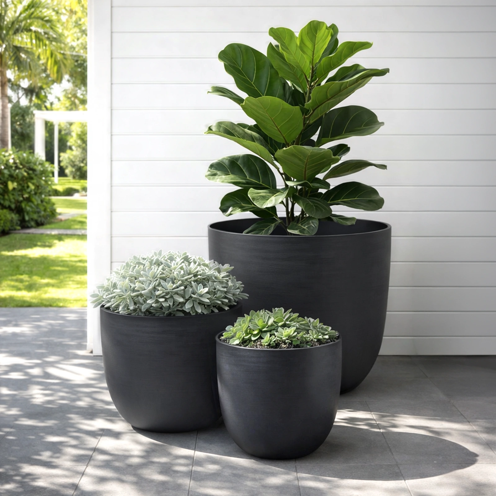 Respect Black 58cm Milano Self Watering Planter – extra large black self watering planter for patio and garden displays