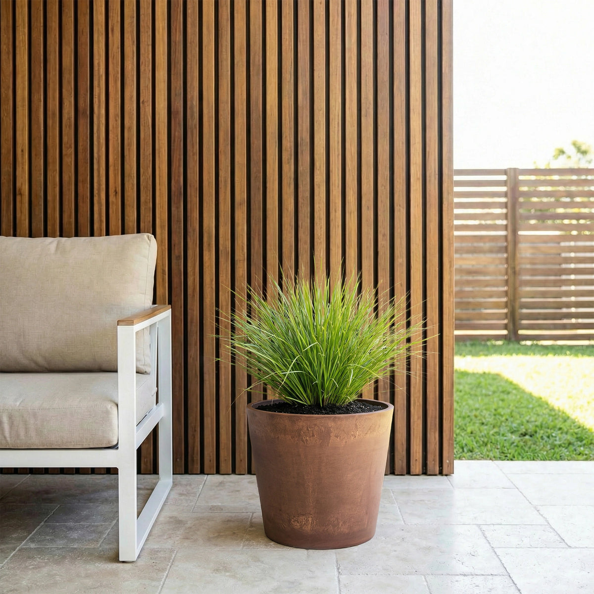 Respect Brown 30cm Terracotta Green Earth Lightweight Tapered Cylinder Planter – eco terracotta-look tapered cylinder pot for outdoor gardens