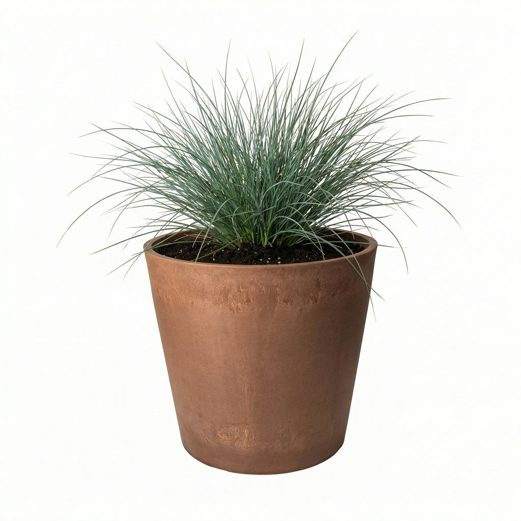 Respect Brown 30cm Terracotta Green Earth Lightweight Tapered Cylinder Planter – eco terracotta-look tapered cylinder pot for outdoor gardens
