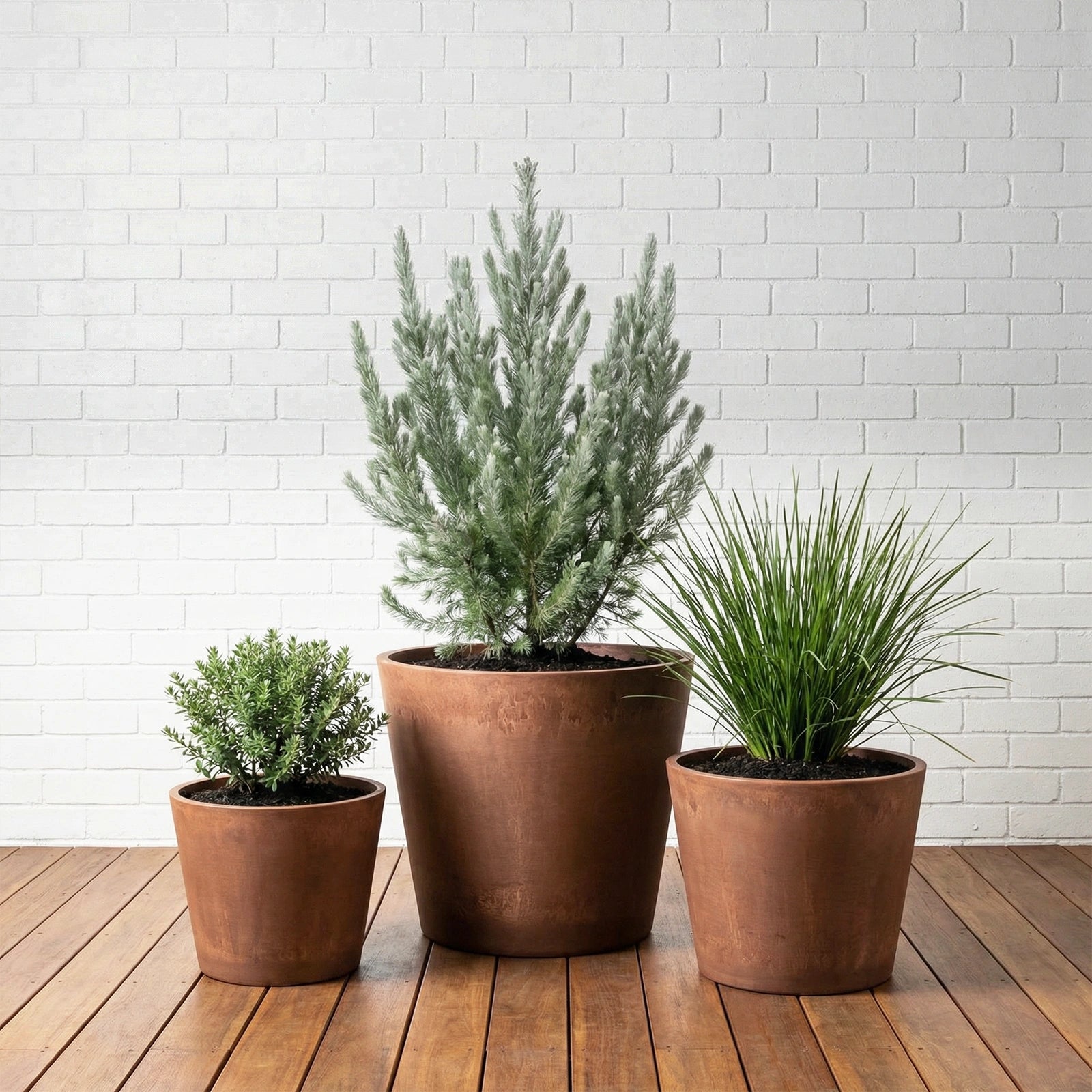 Respect Brown 30cm Terracotta Green Earth Lightweight Tapered Cylinder Planter – eco terracotta-look tapered cylinder pot for outdoor gardens