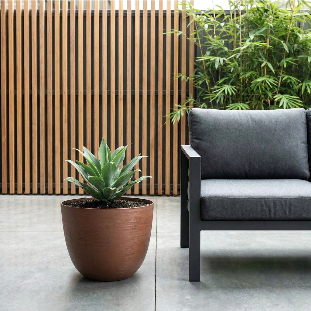 Respect Brown 38cm Terracotta Milano Self Watering Planter – lightweight terracotta-look self watering balcony planter