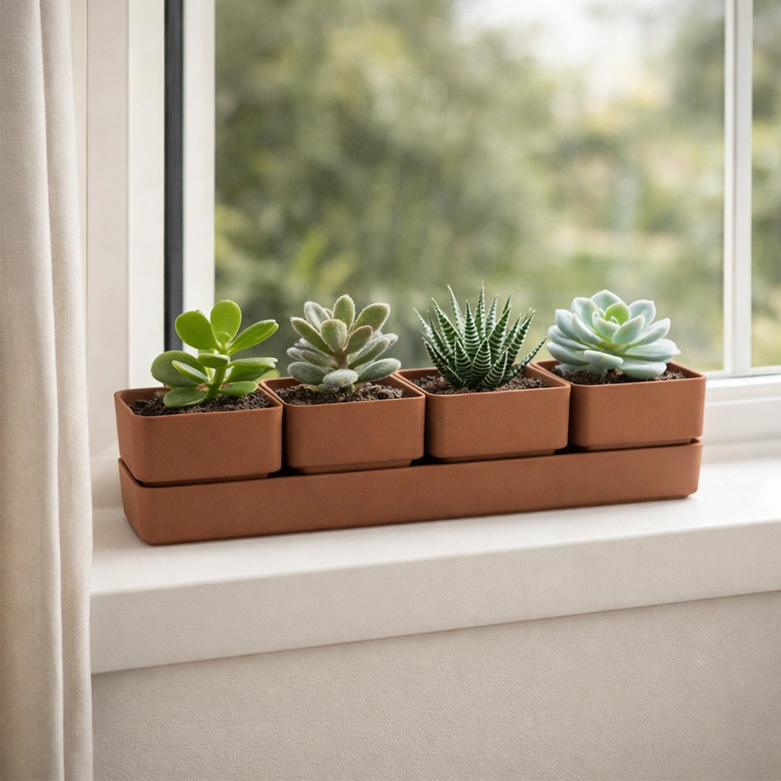 Respect Brown 38cm Terracotta Quad Square Planter with Saucer