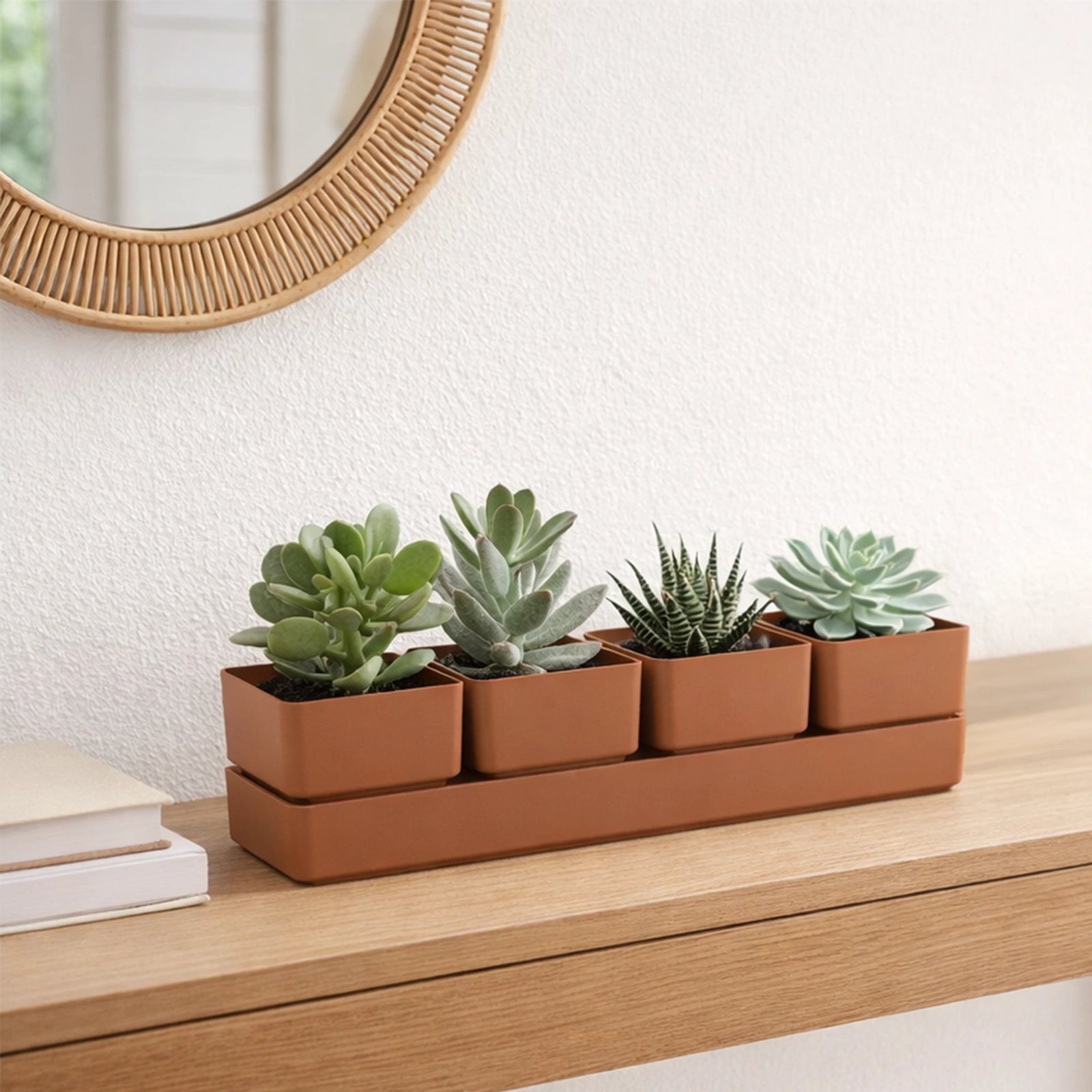 Respect Brown 38cm Terracotta Quad Square Planter with Saucer
