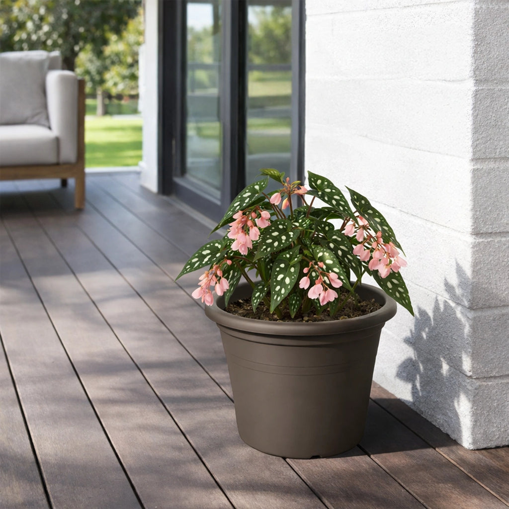 Respect Brown 40cm Cylinda Planter – large brown cylinder plastic garden planter for patio and outdoor spaces