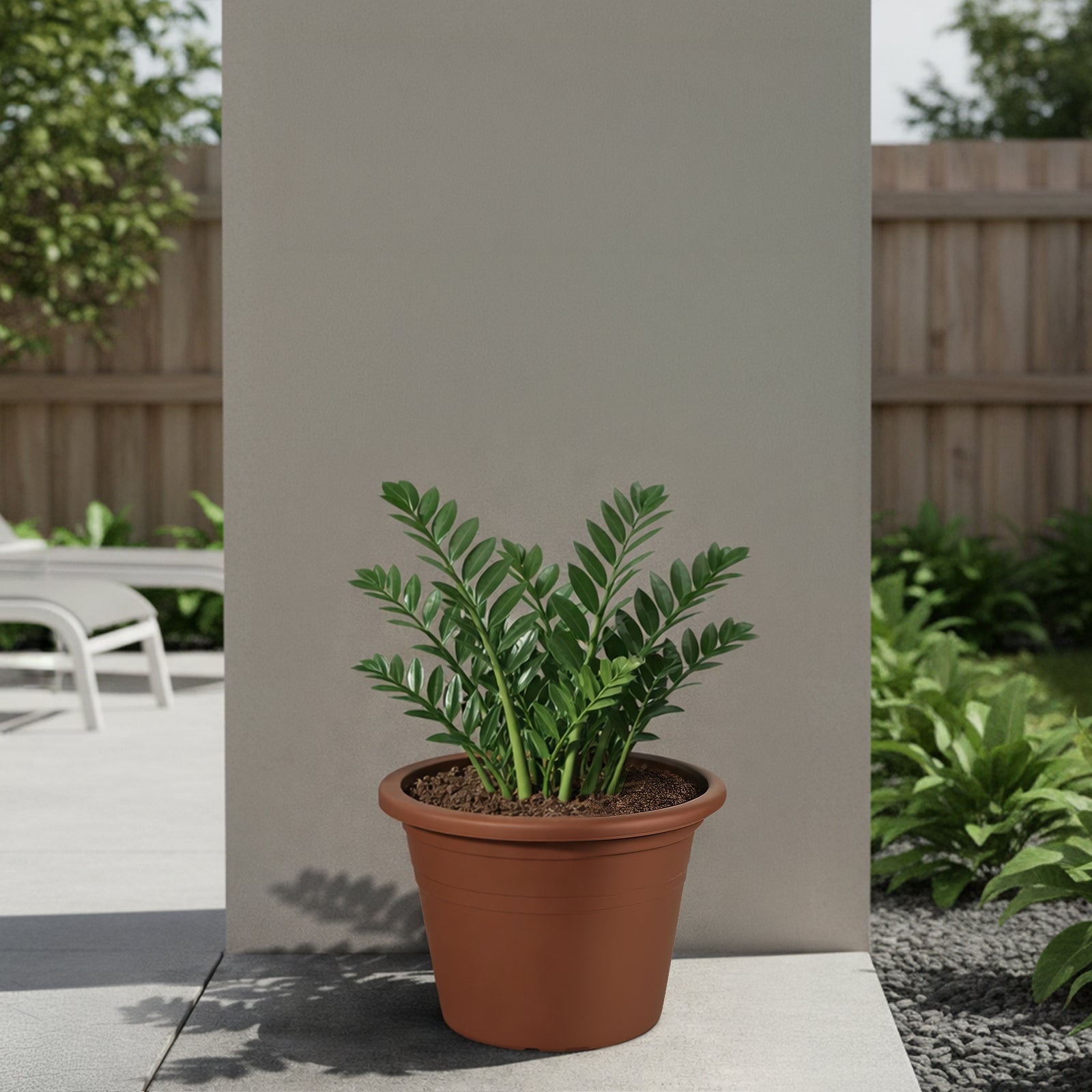 Respect Brown 40cm Lightweight Plastic Terracotta Cylindrical Planter