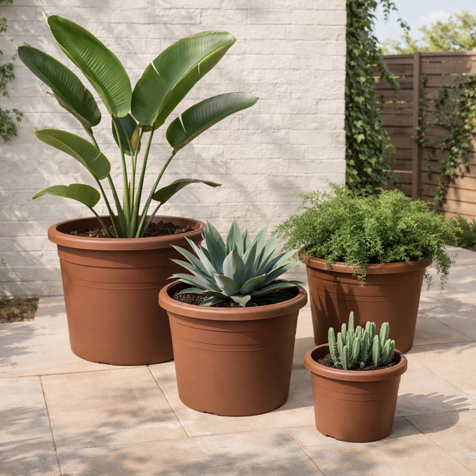 Respect Brown 40cm Lightweight Plastic Terracotta Cylindrical Planter