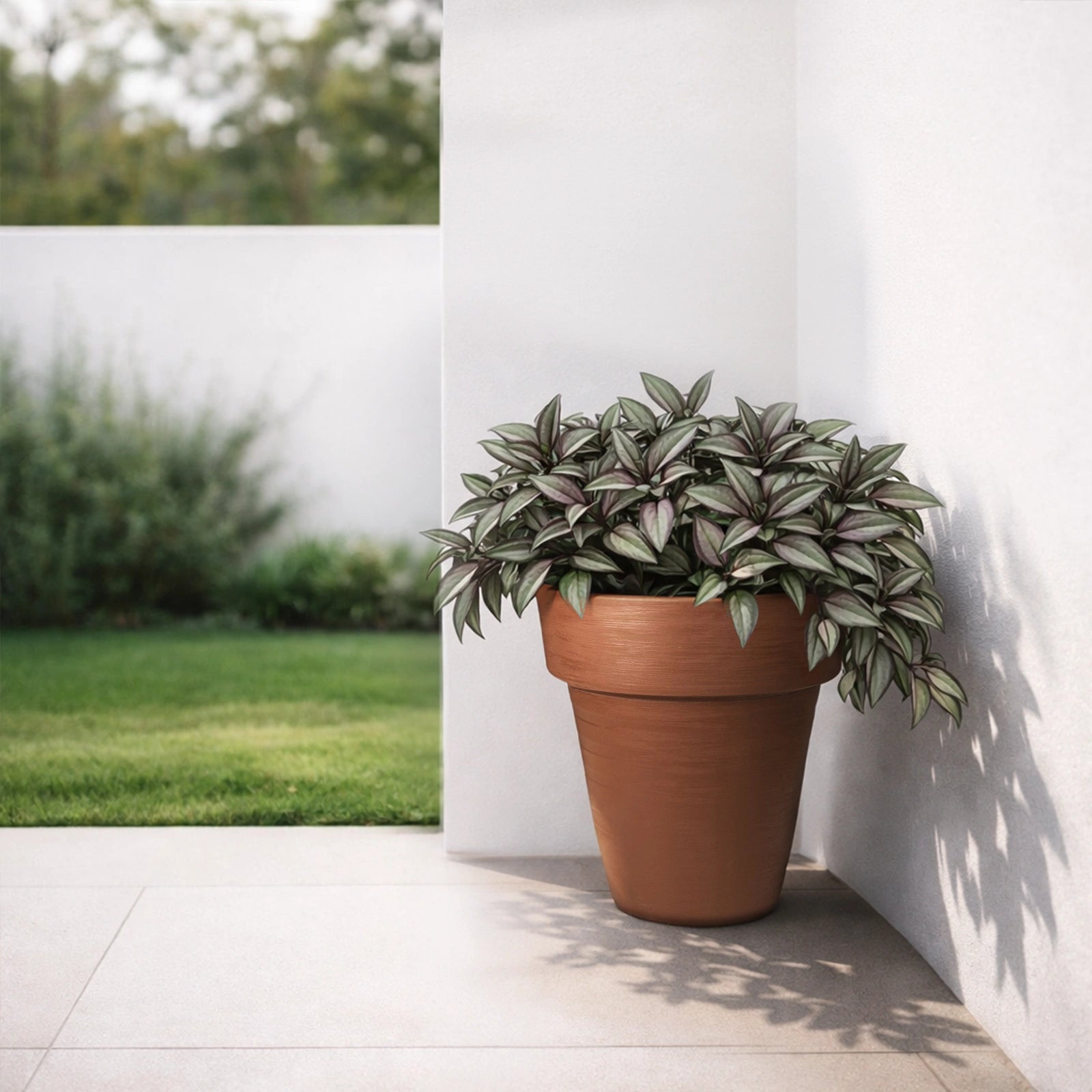 Respect Brown 40cm Lightweight Plastic Terracotta Time Planter with Wheels