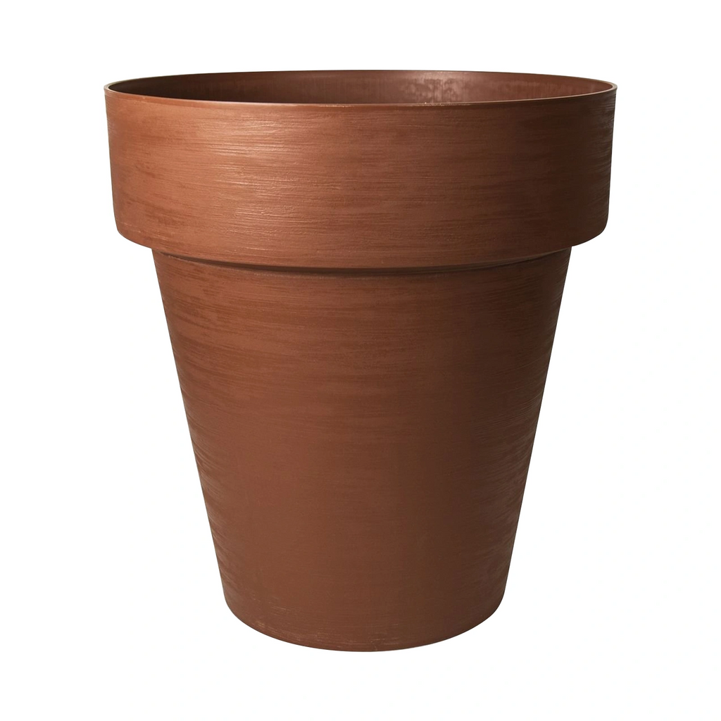 Respect Brown 40cm Terracotta Time Planter with Wheels – large terracotta-look plastic garden planter on wheels
