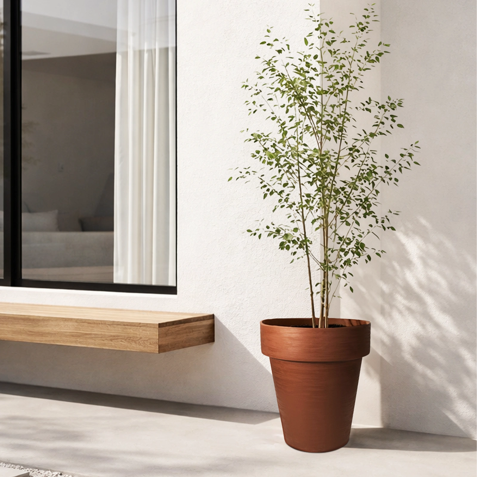 Respect Brown 40cm Lightweight Plastic Terracotta Time Planter with Wheels