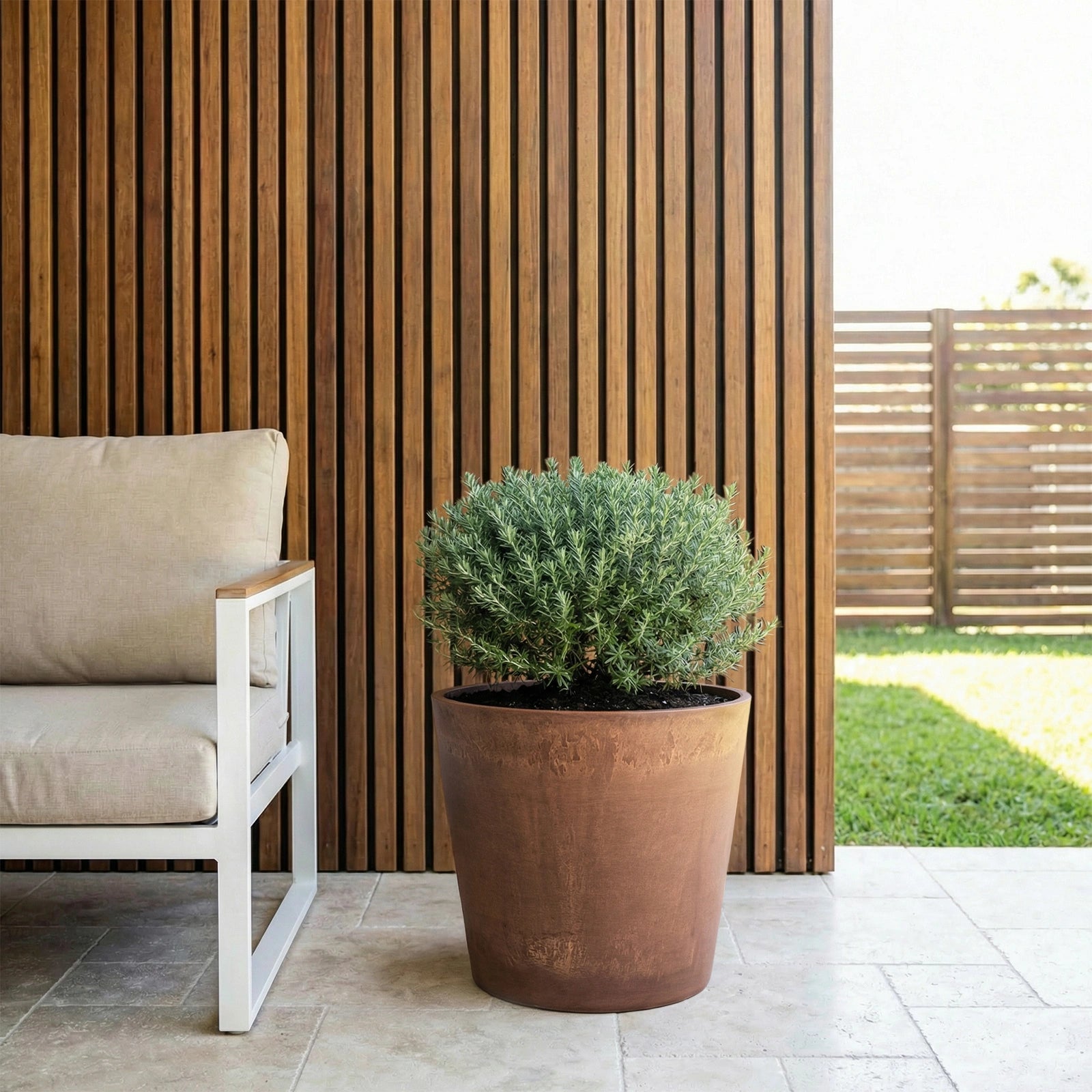 Respect Brown 40cm Terracotta Green Earth Lightweight Plastic Tapered Cylinder Planter