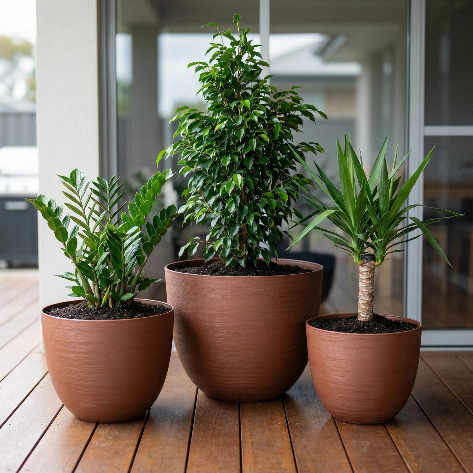 Respect Brown 48cm Terracotta Milano Self Watering Planter – large lightweight terracotta-look self watering outdoor planter