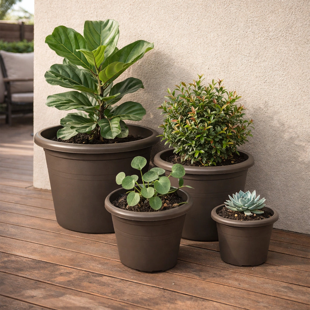 Respect Brown 50cm Cylinda Planter – extra large brown plastic cylinder planter for outdoor gardens and patios
