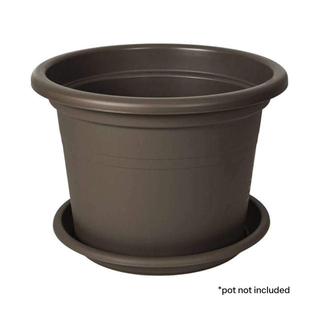 Respect Brown 52cm Cylinda Saucer – extra large brown plastic drip tray for big outdoor cylinder planters