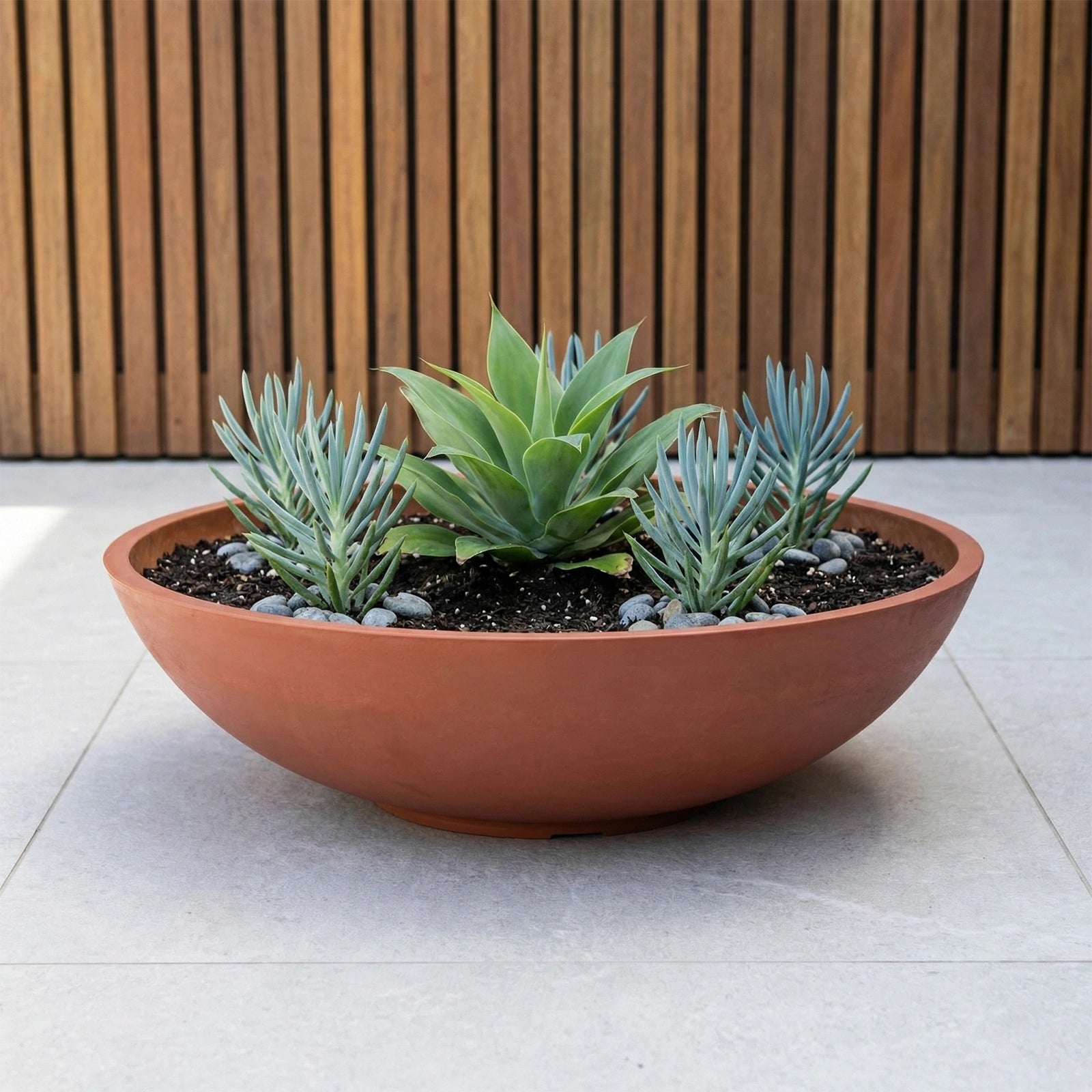 Respect Brown 70cm Terracotta Green Earth Lightweight Plastic Tapered Low Bowl Planter