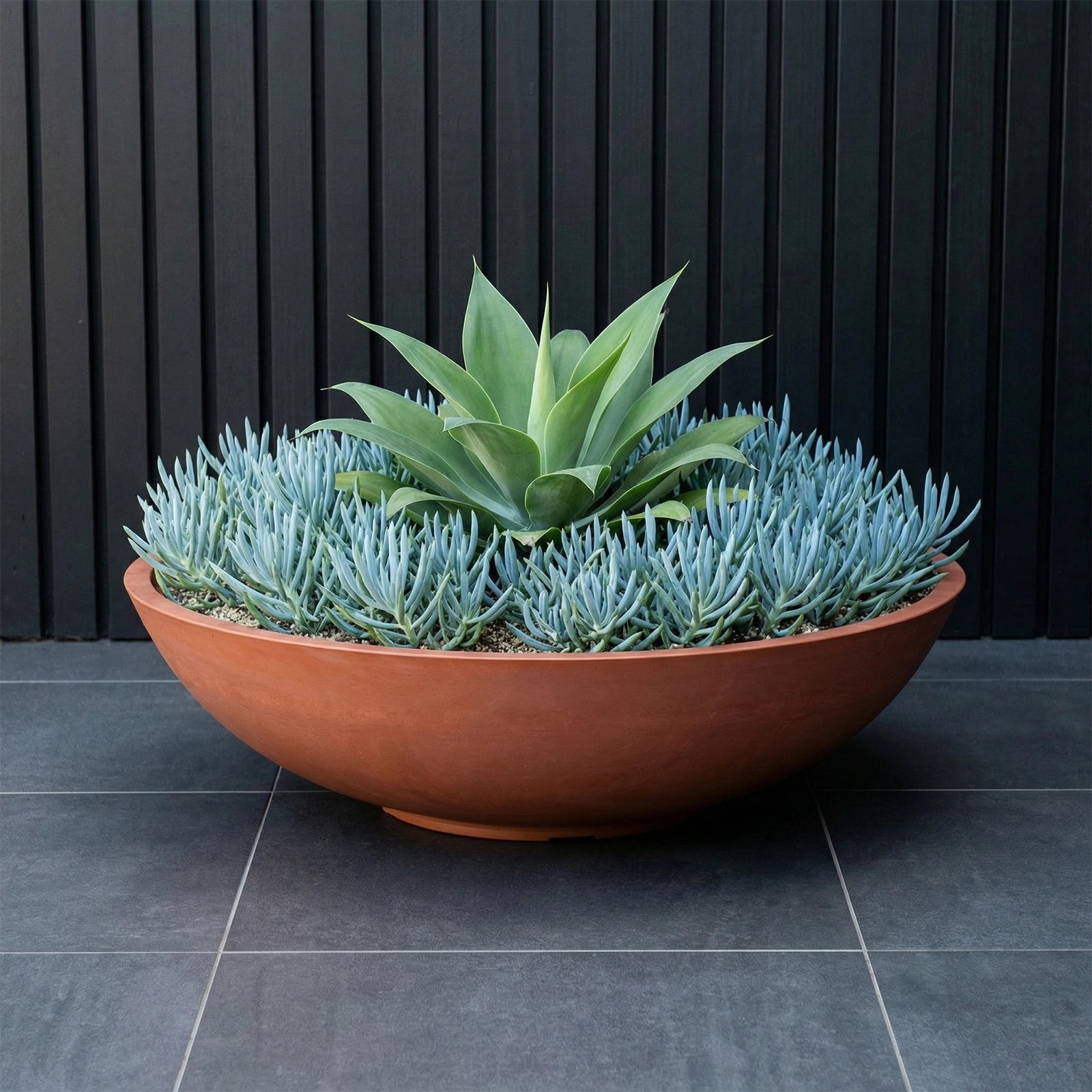 Respect Brown 70cm Terracotta Green Earth Lightweight Plastic Tapered Low Bowl Planter