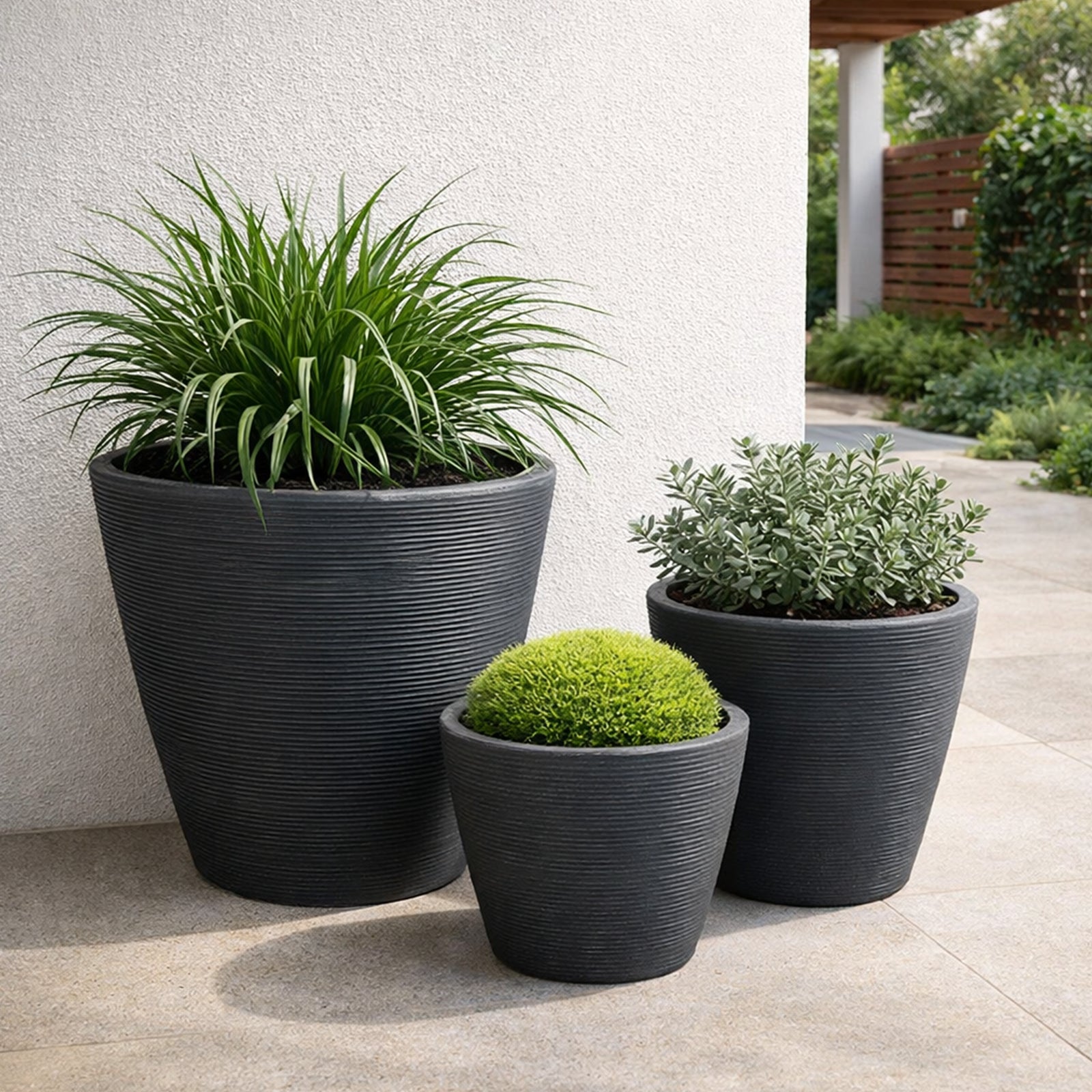 Respect Charcoal 20cm Green Earth Full Rim Planter – eco-friendly recycled charcoal planter for indoor and patio plants