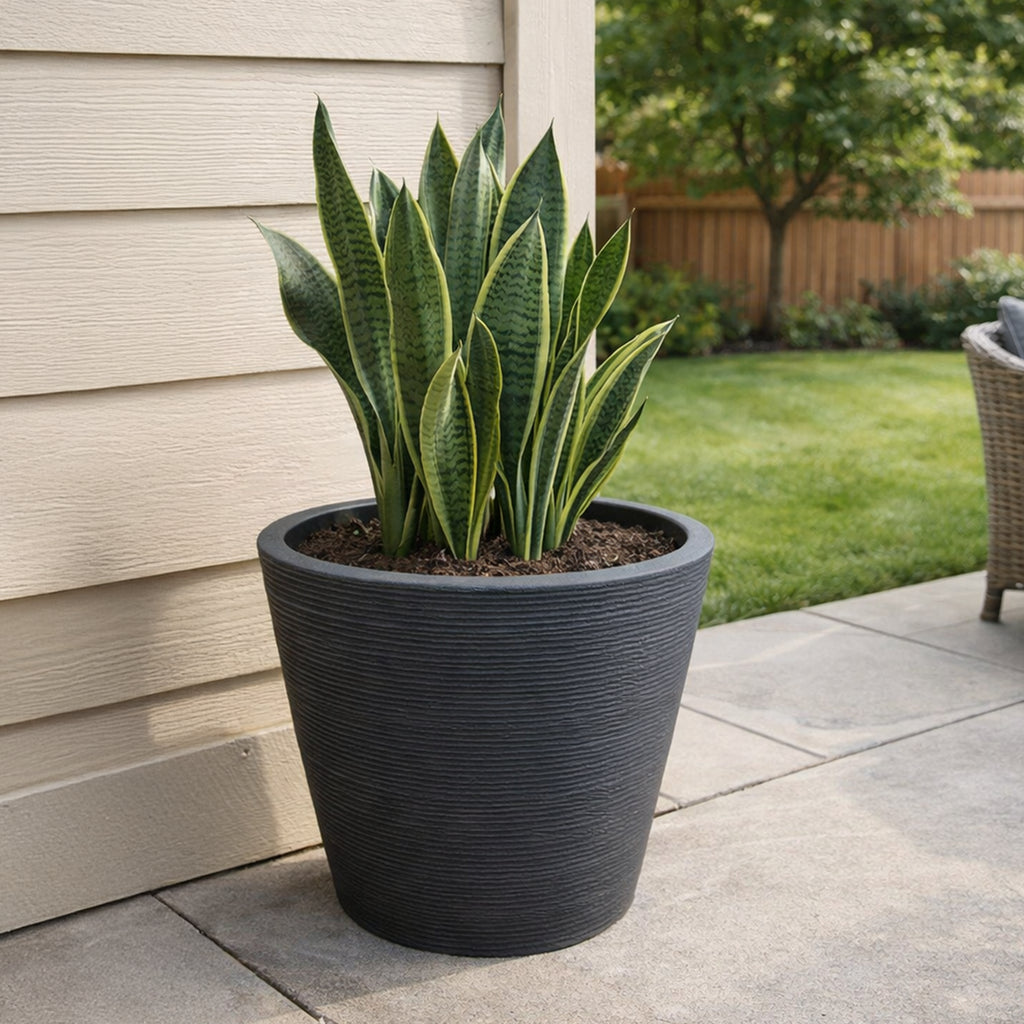 Respect Charcoal 30cm Green Earth Planter – large eco recycled charcoal plastic garden planter for outdoor use