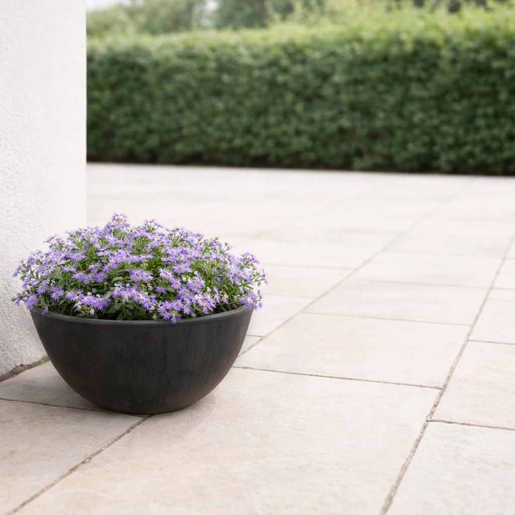 Respect Charcoal 31cm Green Earth Low Bowl Planter – eco recycled charcoal plastic low bowl planter for outdoor gardens