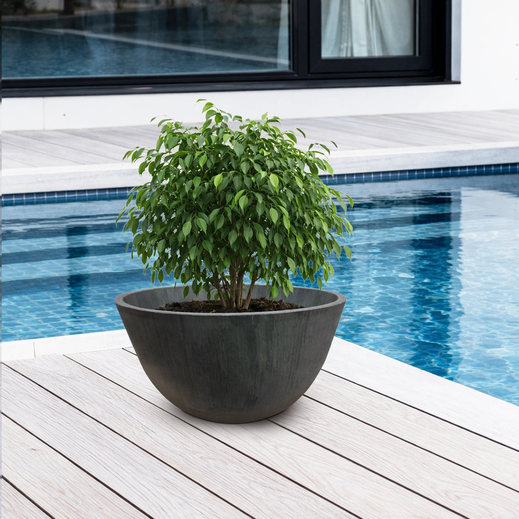 Respect Charcoal 41cm Green Earth Low Bowl Planter – large eco-friendly charcoal low bowl garden planter
