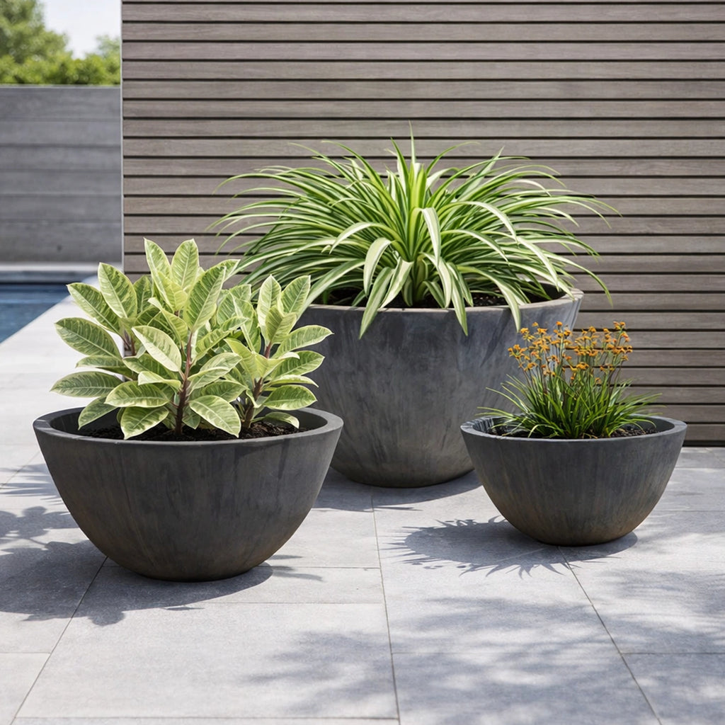 Respect Charcoal 41cm Green Earth Low Bowl Planter – large eco-friendly charcoal low bowl garden planter