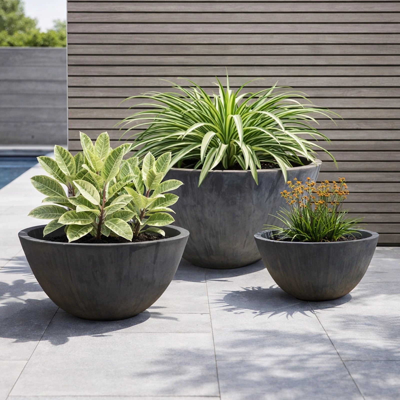 Respect Charcoal 41cm Green Earth Low Bowl Planter – large eco-friendly charcoal low bowl garden planter