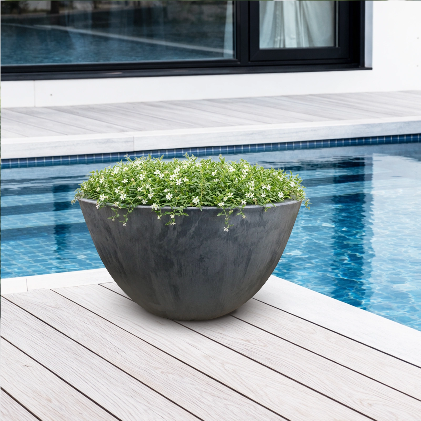 Respect Charcoal 51cm Green Earth Low Bowl Planter
