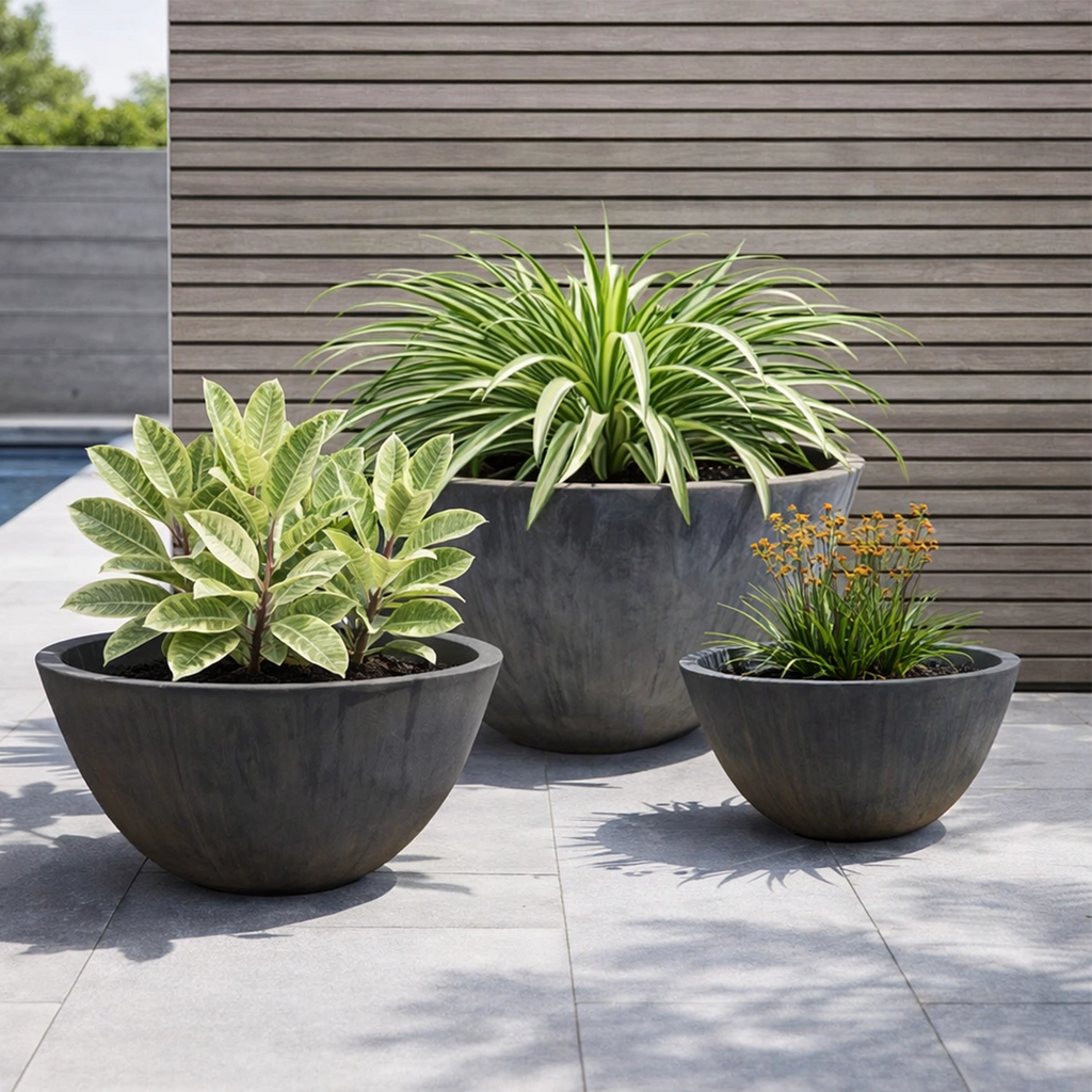 Respect Charcoal 51cm Green Earth Low Bowl Planter – extra large charcoal recycled plastic low bowl outdoor planter