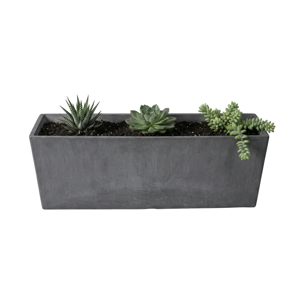 Respect Dark Grey 65cm Green Earth Trough – large eco dark grey recycled plastic trough for outdoor balcony and patio gardens