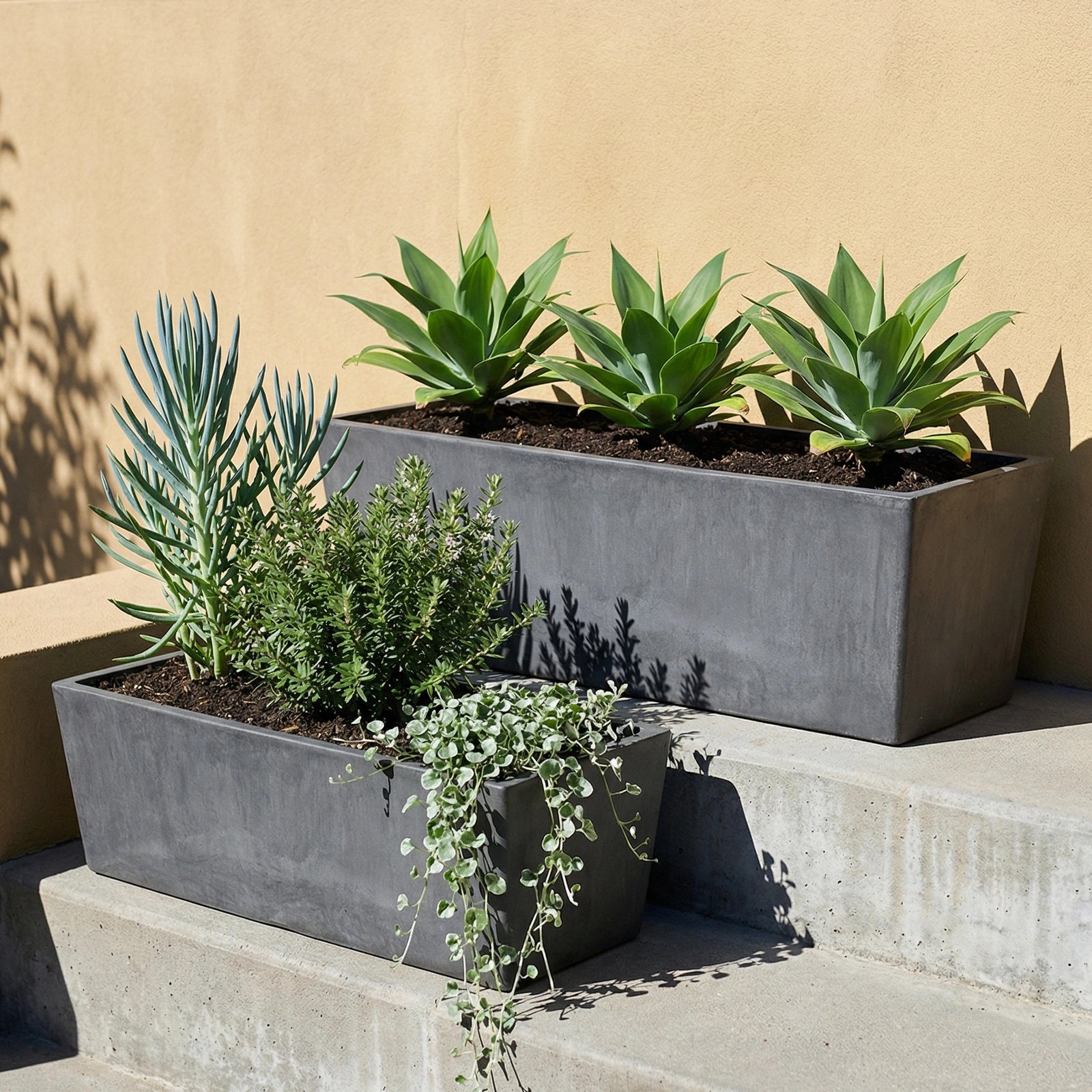 Respect Dark Grey 65cm Green Earth Trough – large eco dark grey recycled plastic trough for outdoor balcony and patio gardens