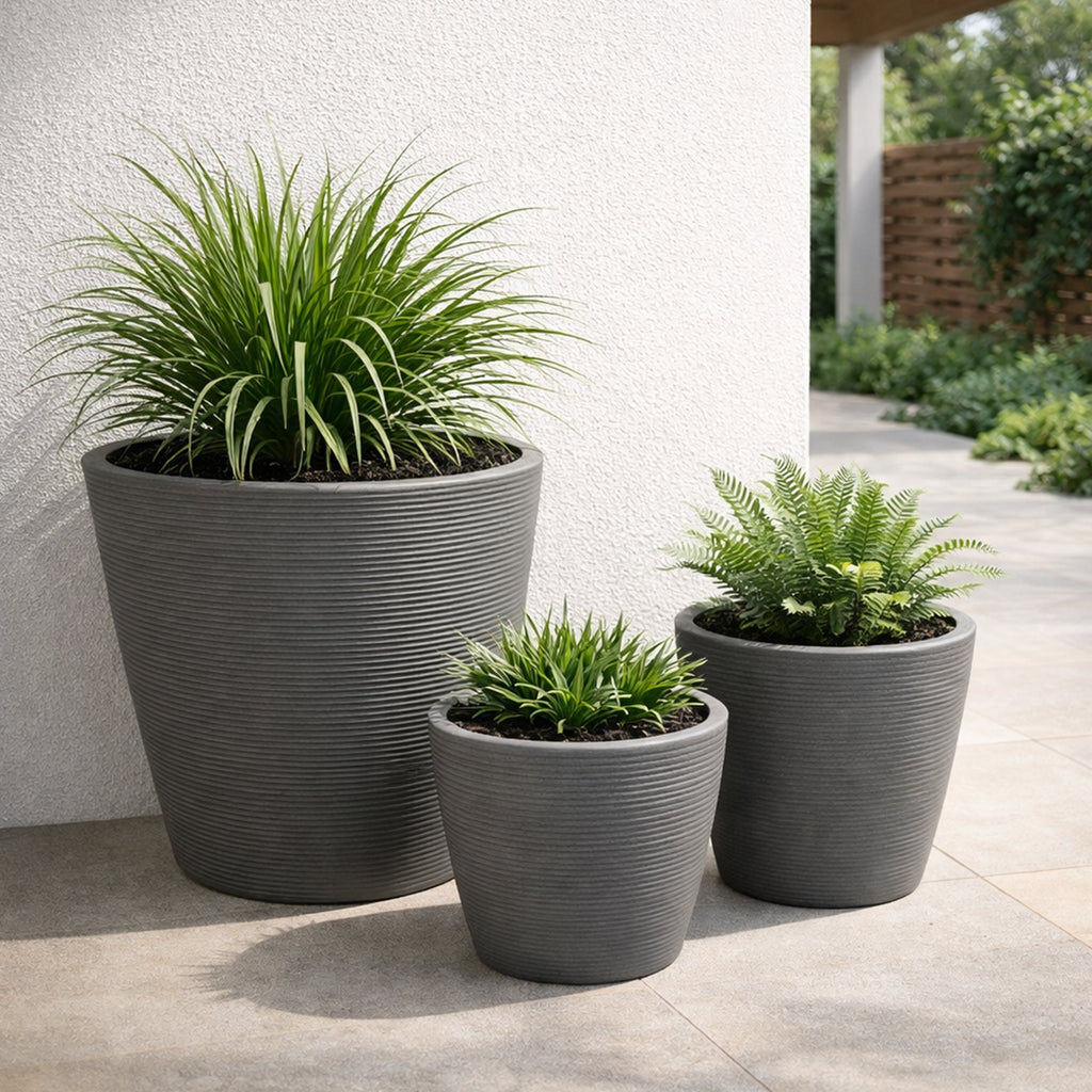 Respect Grey 20cm Green Earth Full Rim Planter – eco-friendly grey recycled plastic pot for indoor and balcony plants