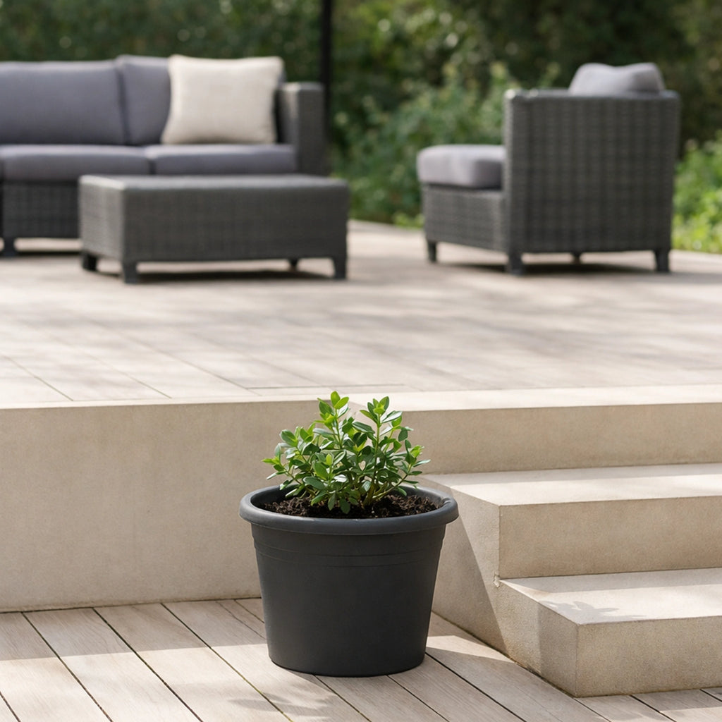 Respect Grey 30cm Cylinda Planter – modern grey plastic cylinder planter for indoor and outdoor gardens