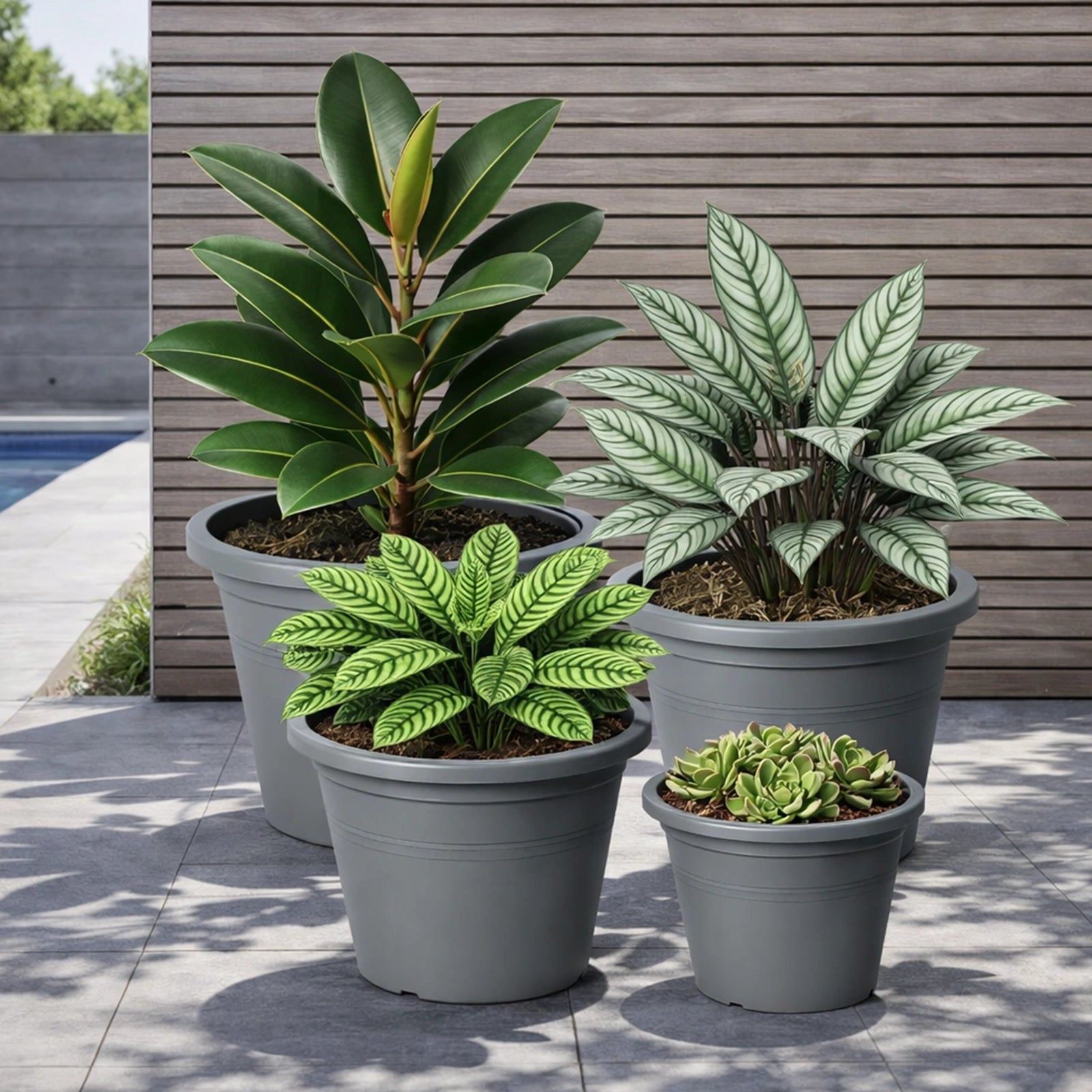 Respect Grey 30cm Cylinda Planter – modern grey plastic cylinder planter for indoor and outdoor gardens