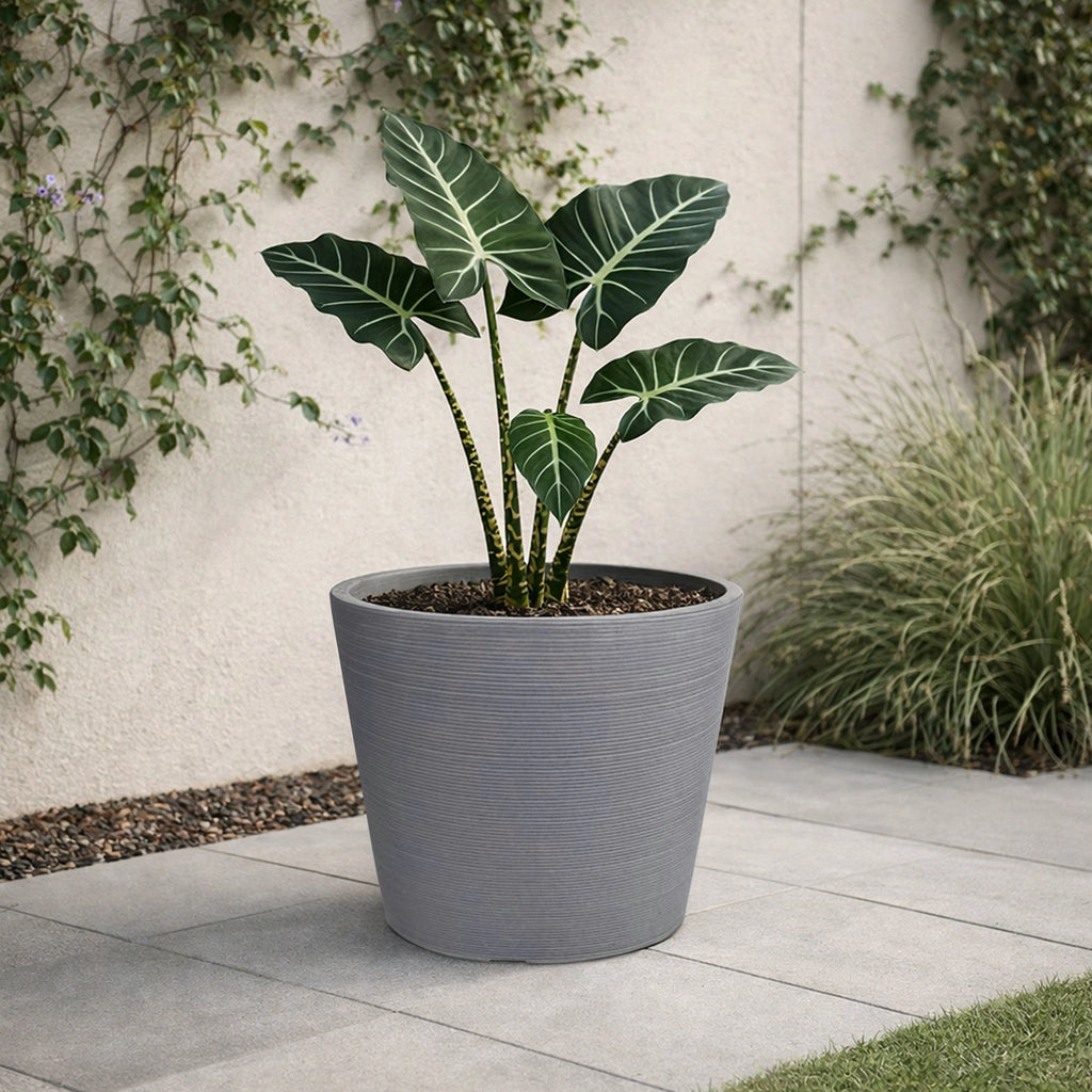 Respect Grey 30cm Green Earth Full Rim Planter – large eco-friendly grey recycled plastic planter for outdoor gardens