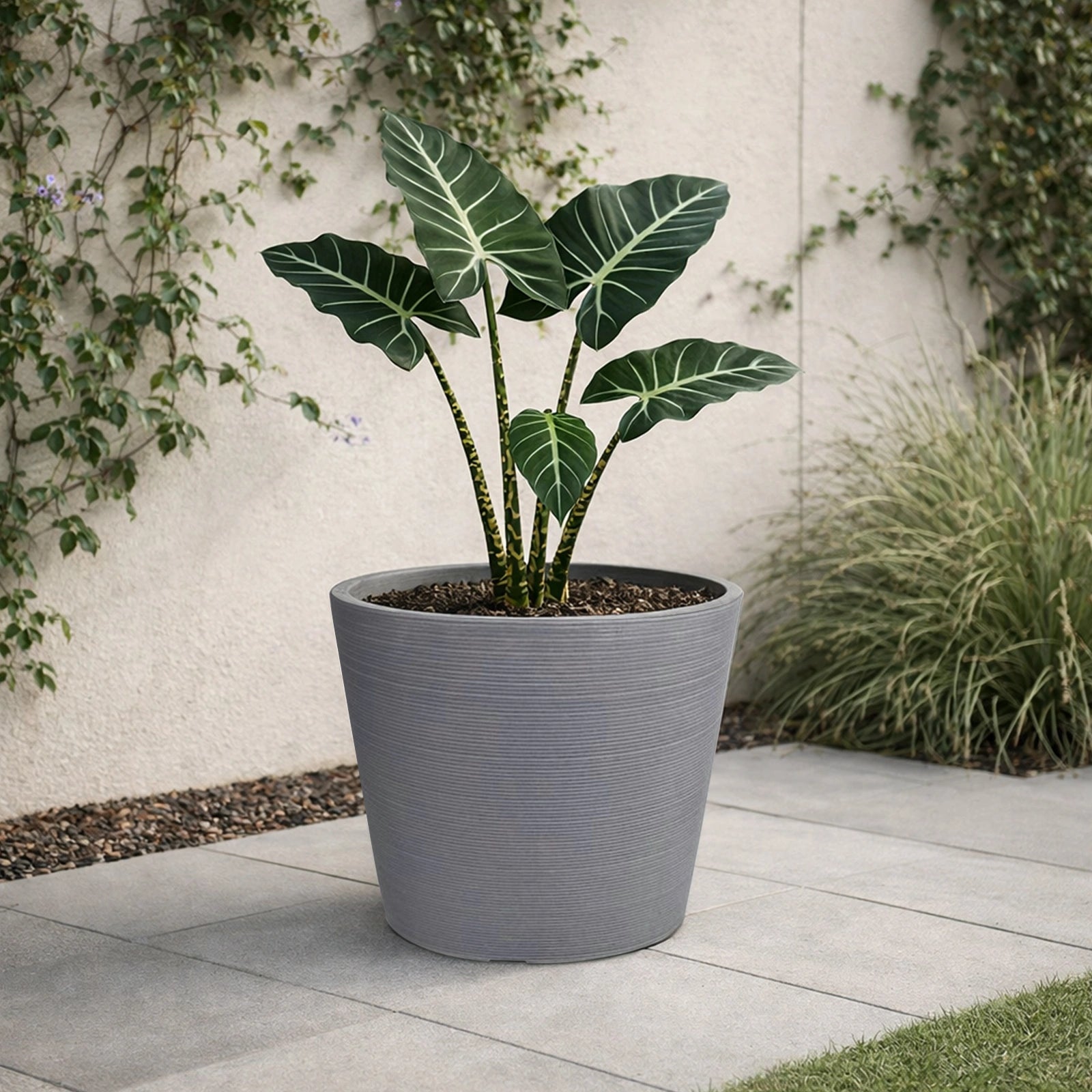 Respect Grey 30cm Green Earth Full Rim Planter