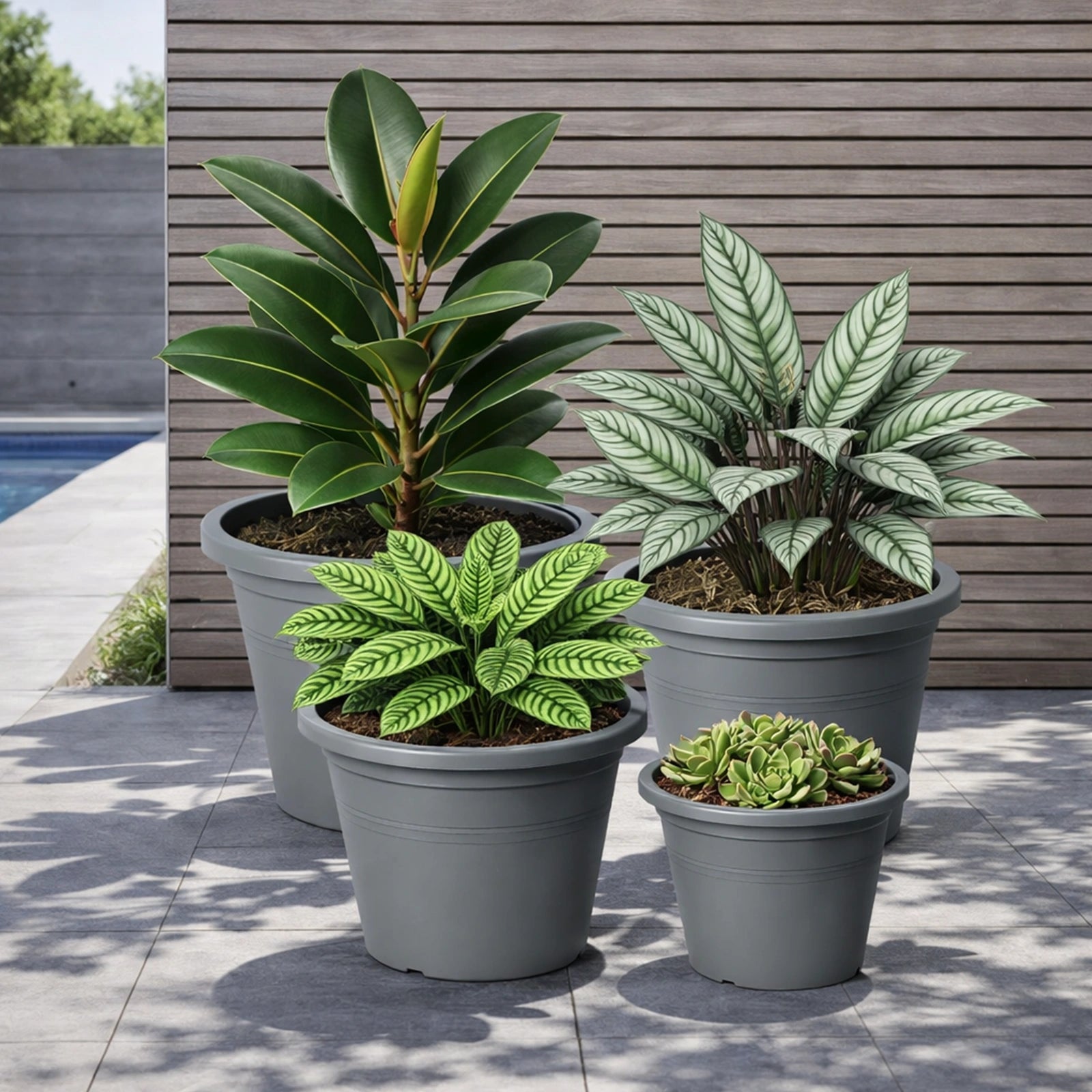 Respect Grey 40cm Cylinda Planter – large grey plastic cylinder pot for outdoor patios and garden displays